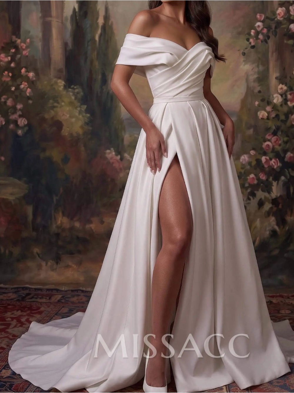 Missacc One-Shoulder White Evening Gown with High Slit